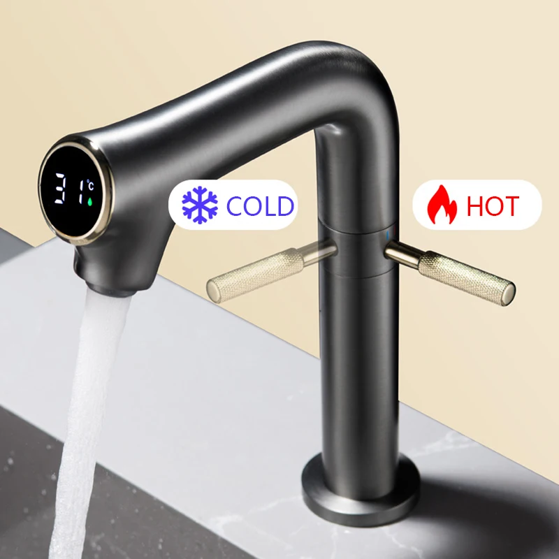 KEMAIDI Digital Display Bathroom Basin Faucet Newly Multifunction Stream Sprayer Faucets Hot Cold Water Mixer Sink Tap Crane