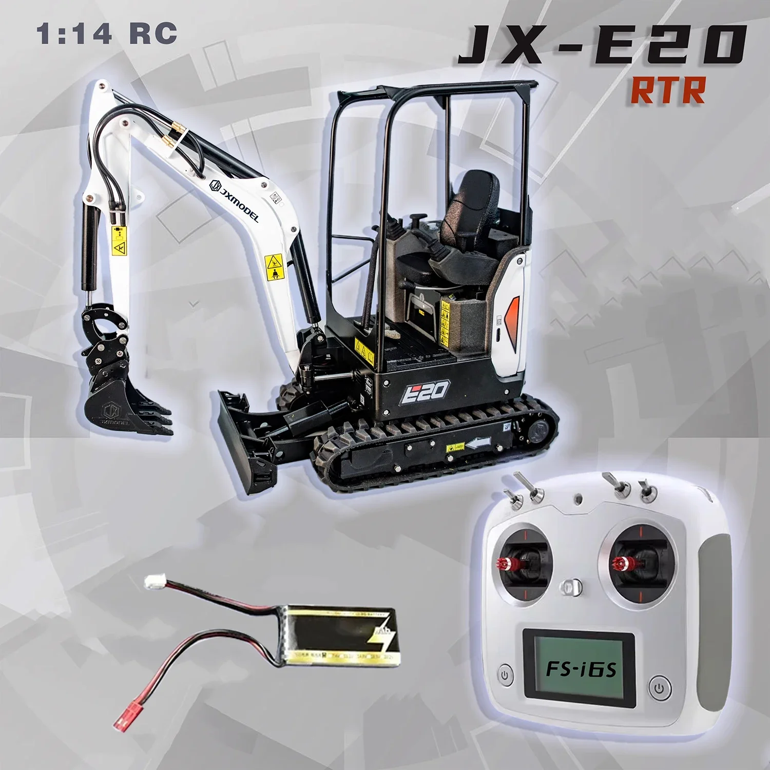 JX E20 RC Mini Excavator 1/14 RTR RC Excavator Hydraulic Metal Model Mini Mechanical Model Radio Control Crawler Vehicle Toy