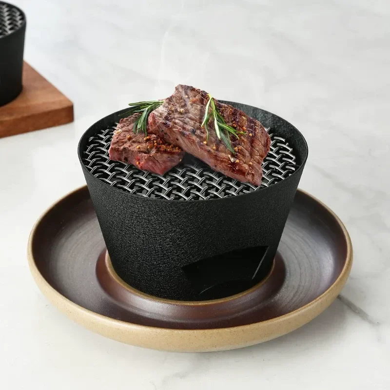 Japanese Cast Iron Round Charcoal Grill Mini Abalone Steak Heating Plate Creative Tableware Insulation Furnace