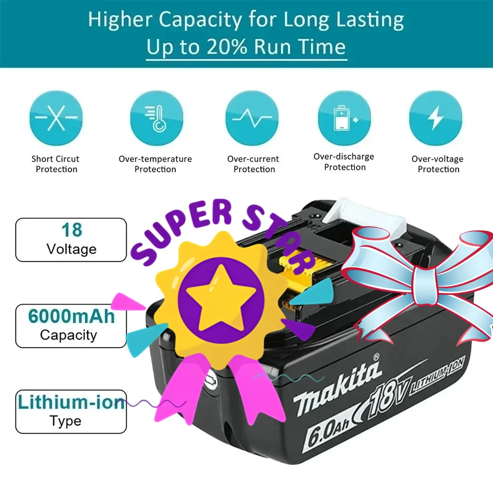 

high quality Li-ion Replacement makita 18v battery 6Ah BL1850B for makita 18 v battery Battery BL1860B BL1860 BL1840B BL1830B