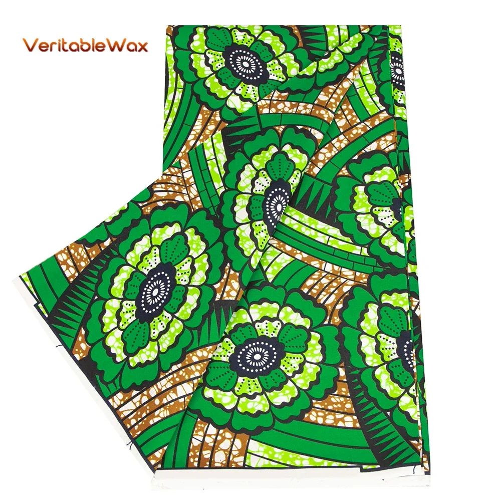 Ankara Fabric African Real Wax Print Polyester Material for Handsewing High Quality Cloth for Green Party Dress N-31-2