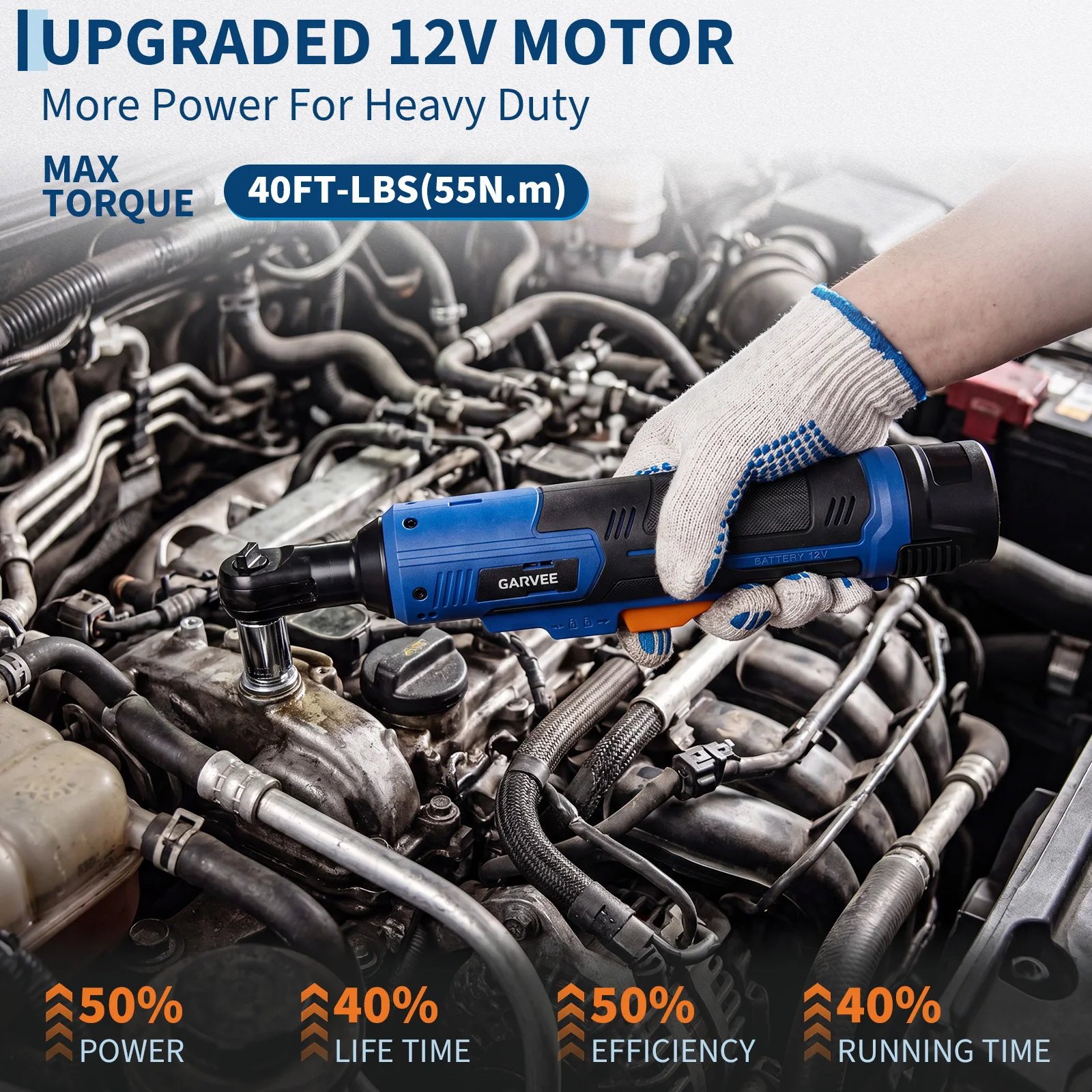 12V Cordless Electric Ratchet Wrench Set with 2 Batteries and 10 Sockets, 3/8