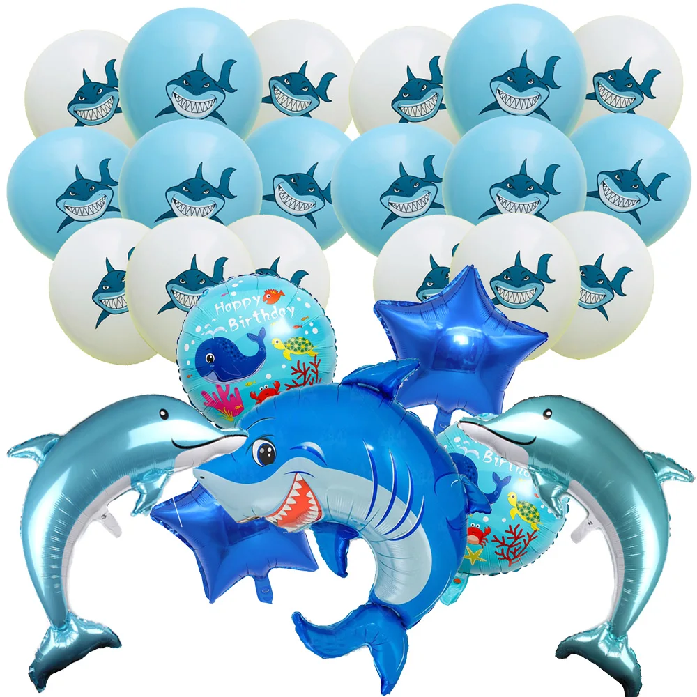 Shark Balloon Ocean Animals Balloon For Kids Boy Child Underwater World Birthday Party Ballons Cute Cartoon Shark Pattern