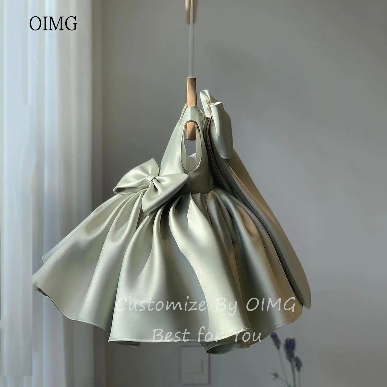 OIMG A-Line ชุดเดรสดอกไม้แขนกุดกับ Bow Tie ชุดแต่งงานชุด vestidos de novia ที่กําหนดเอง