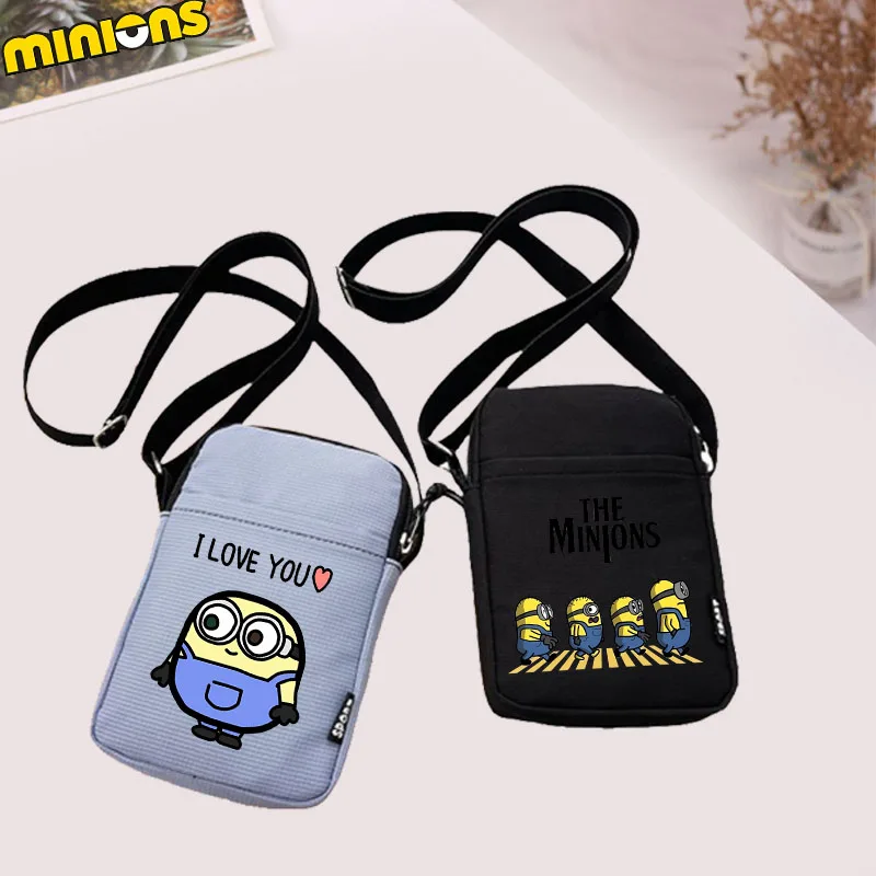 

Милая новая модная сумка Miniones для мобильного телефона, женская универсальная мини-мессенджер, маленькая подвесная сумка через плечо, вертикальная сумка для монет