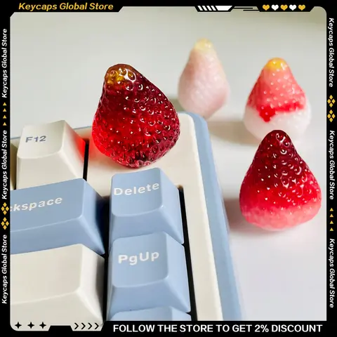 LEOBOG Hi8 Keyboard Replace Knob 6mm Kawaii Handmade Fruit Series Strawberry Translucent Knob Keyboard Accessories Girl Gifts