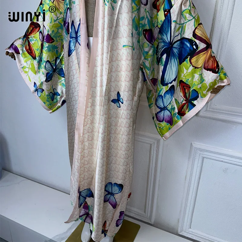 WINYI 2024 nowy letni nadruk BOHO okrycie plażowe afrykańskie sweter damski boho wakacje artystyczna odzież seksowne Kimono vestidos para mujer