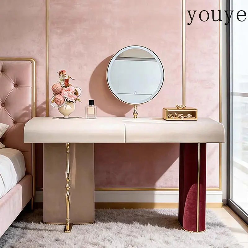 Luxury Italian minimalist dresser villa home master bedroom velvet mirror makeup table large capacity storage