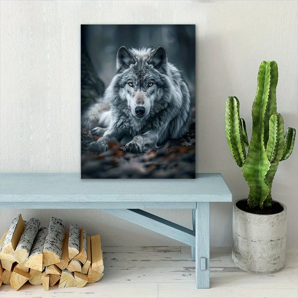 One, gorgeous gray Wolf canvas print, 11.8x15.7 inches, wood framed wall art, home and office decor