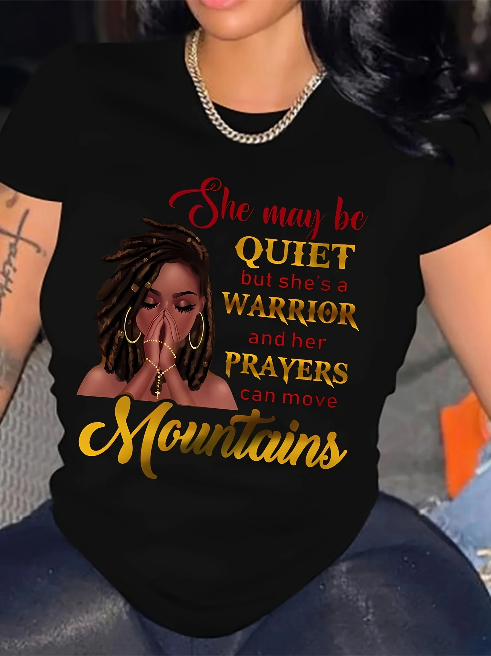 

Women's Casual Short Sleeve T-Shirt with Portrait & Letter Print - Spring & Summer Fashion