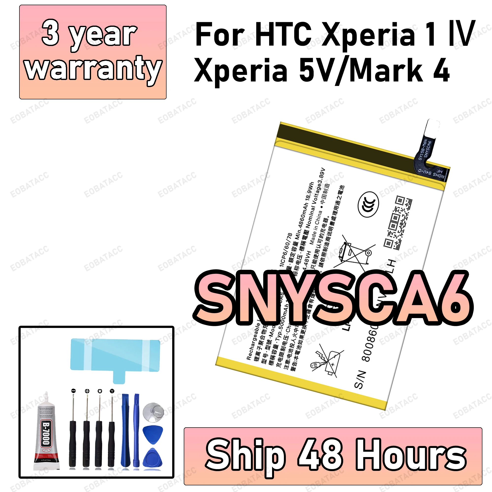 100% New High Quanlity SNYSCA6 Battery SNYSCA6 For SONY Xperia 1 IV Mark4 Mark 4 High Quality 5000mAh Battery + Free Tools