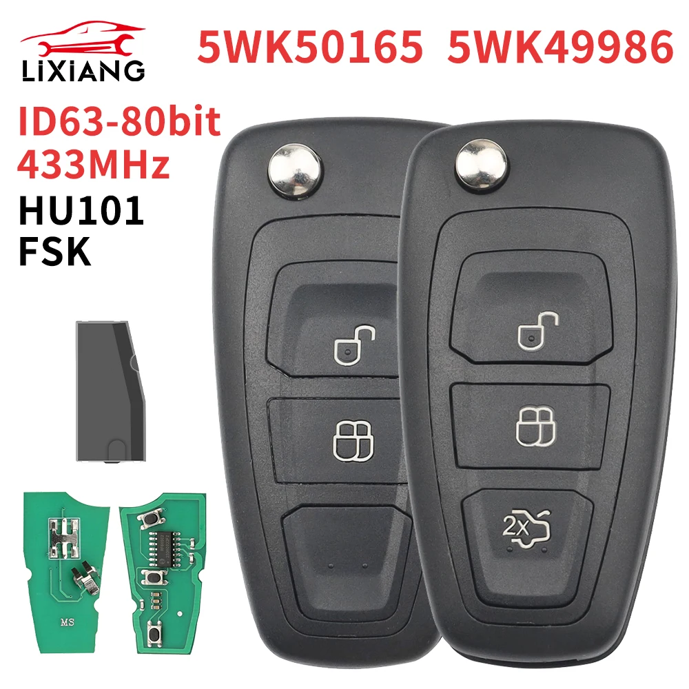 LIXIANG  Car Remote Key 4D83 FSK 433Mhz For Ford C-Max Focus Galaxy Ranger Mondeo S-Max HU101 2/3 Buttons 5WK50165 / 5WK49986