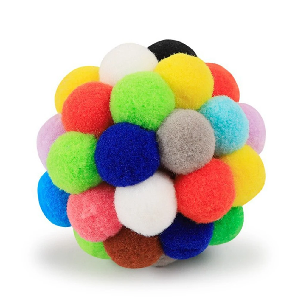 Kitten Cat Toy Plush Ball Toy Interactive Pet Accessories Bell Colorful Ball Bouncy Ball Fun Toy For Cat