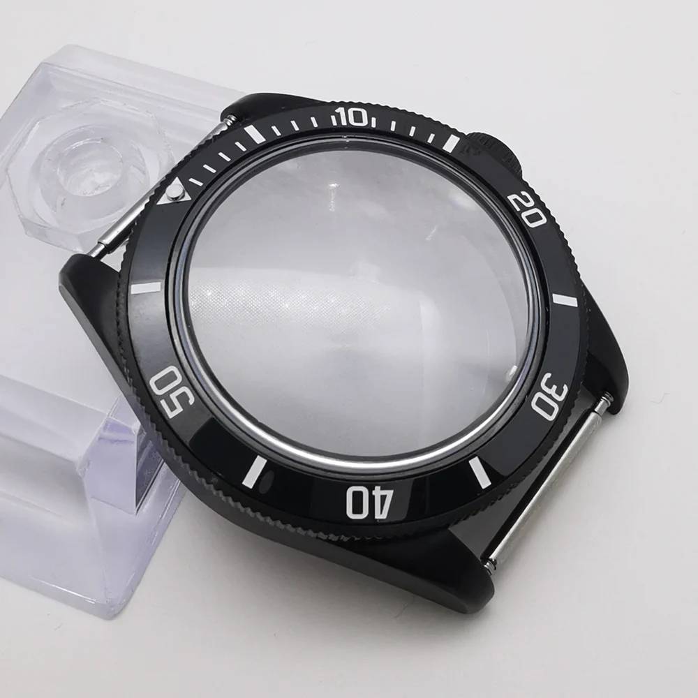 39mm Black PVD coated dome sapphire glass waterproof watch case fit NH35 NH36 NH34 movement