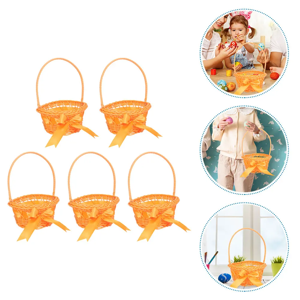 

5 Pcs Woven Hand Flower Basket Baskets Mini Desktop Decorative Small Storage Wedding for Favors Bamboo Girl with Handle Man