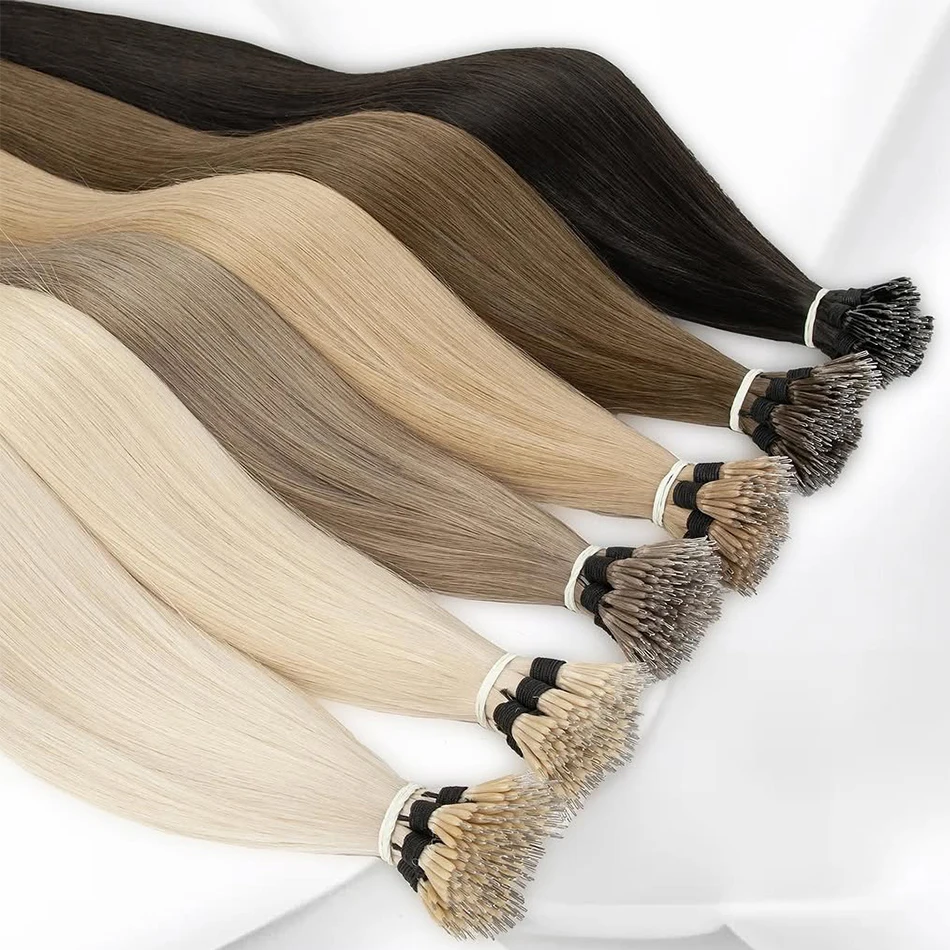 ストレートナノリング本物の人間の自然なヘアエクステンションレミーマイクロビーズリングヘアエクステンションハイライト 30 インチ 100% 人毛