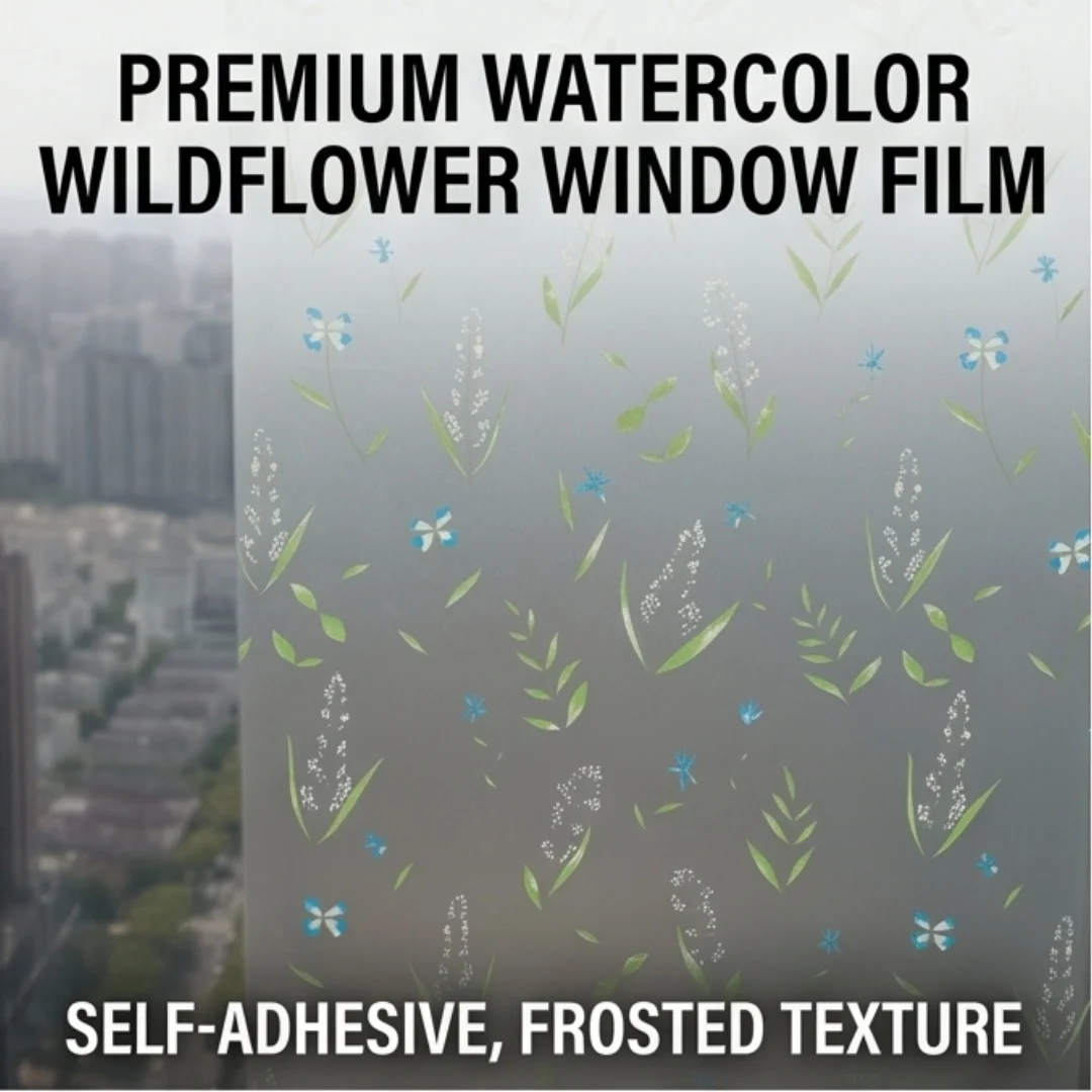 Self Adhesive Fresh Floral Leaf Window Film Frosted Privacy Glass Sticker Home Decor for Bathroom Kitchen Office