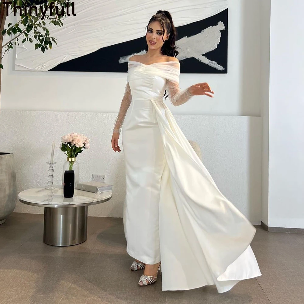 

Thinyfull Saudi Arabia White Prom Dress Mermaid Off Shoulder Evening Party Dress 2023 Long Formal Event Gowns Vestidos De Noche