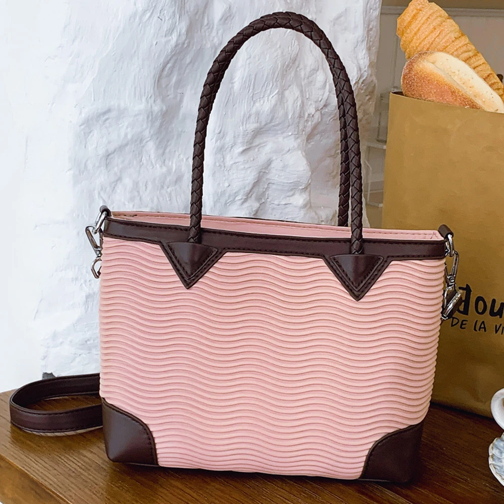 

Vintage Color Block Design Square Crossbody Bag Wave Pattern PU Leather Sling Bag Simple Style Hand Carry Purse for Women Use