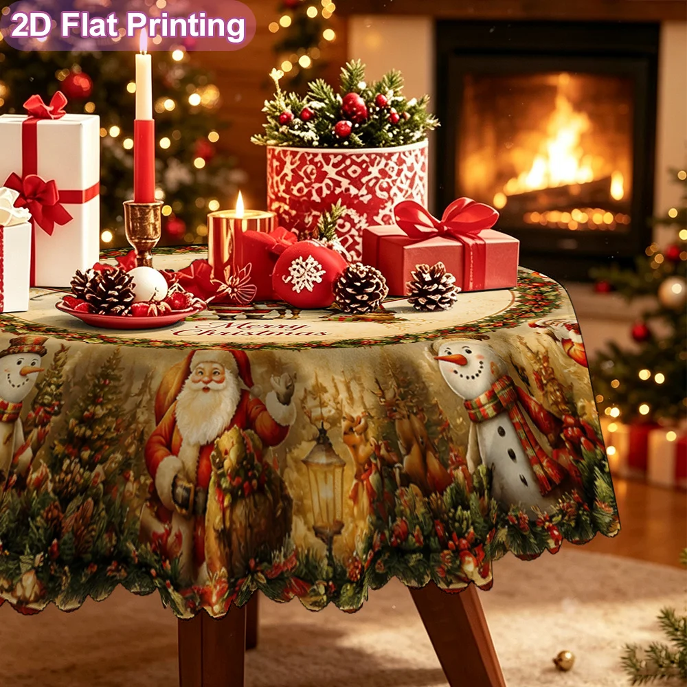 Holiday Merry Christmas Santa Snowman Star House Decoration Pattern Printed Tablecloth