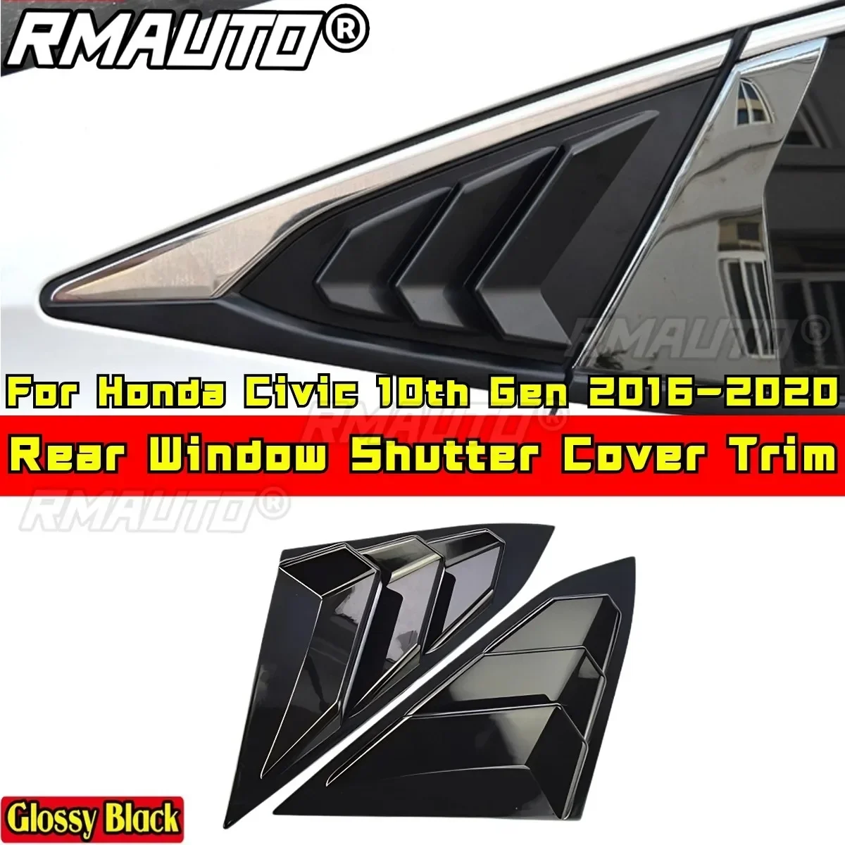 Civic Rear Quarter Panel Window Matte Black Quarter Panel Window Body Kit For Honda Civic 10th Gen 2016-2020 Car Accessories