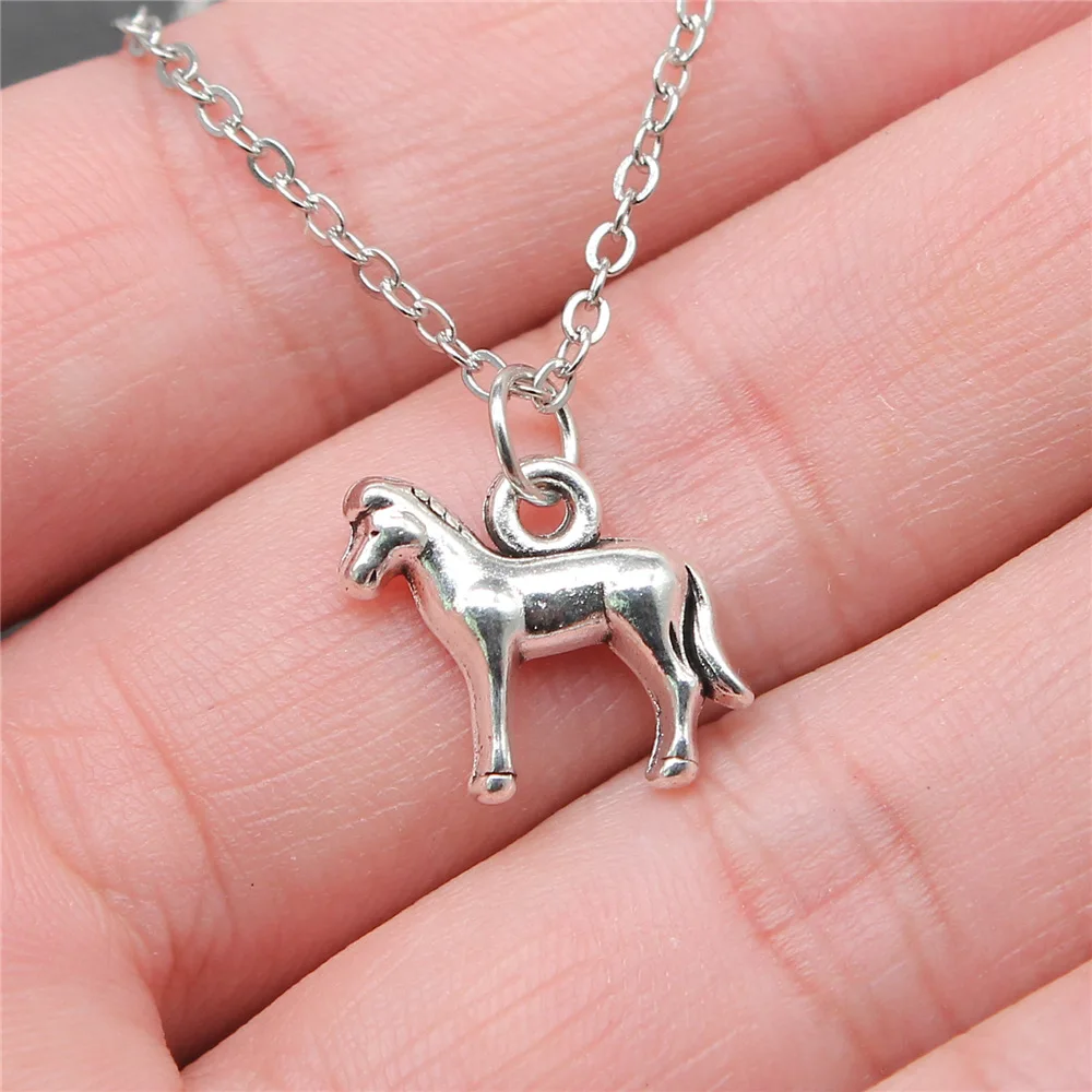 Simple Classic Fashion 18x14mm Antique Silver Color Horse Pendant Girl Women Short Chain Necklaces Choker Necklace