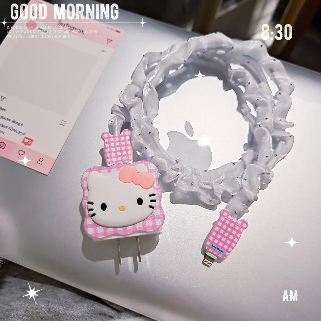 

Hello Kitty Charger Data Cable Case Protector and Winding Kit for Apple 18W 20W Fast Charger Adapter Phone Charger Case