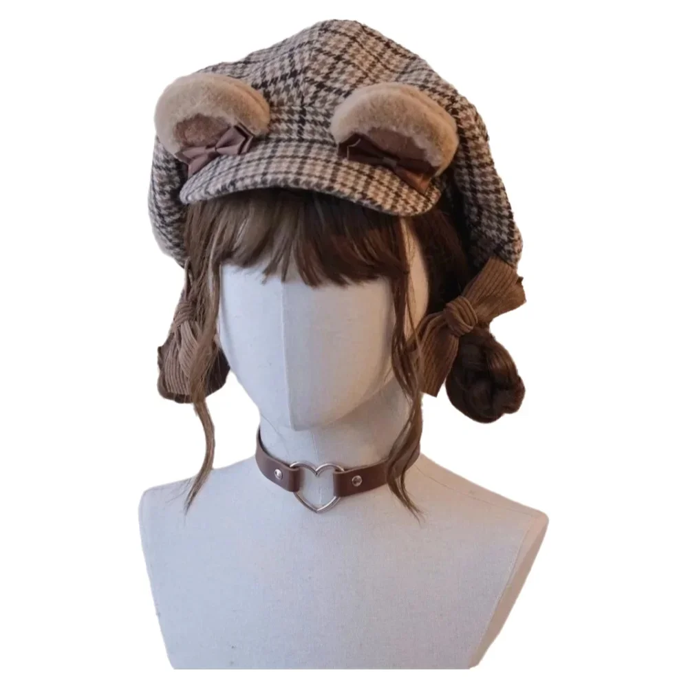 

Милый стиль LLolita с милыми медвежьими ушками и повседневная восьмиугольная шляпа с птичьим узором.