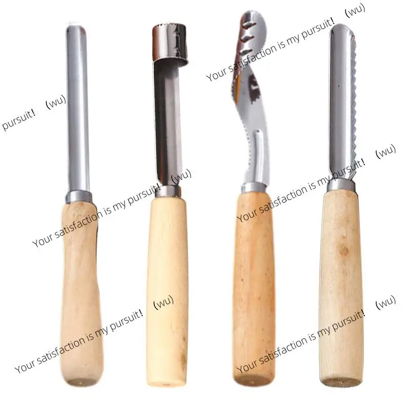 Kitchen stainless steel nucleator, non-slip manual with wooden handle for cutting fruits and cooking salads