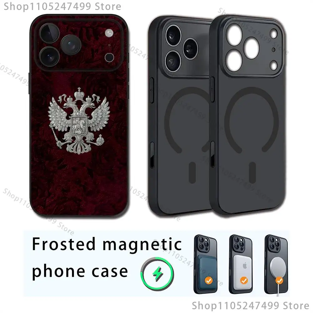 Custodia per telefono nazionale con emblema bandiera russa russa per iPhone 17,16,15,14,13,12,11,Pro,Max,Plus,E,Air,Mini Magsafe magnetico satinato