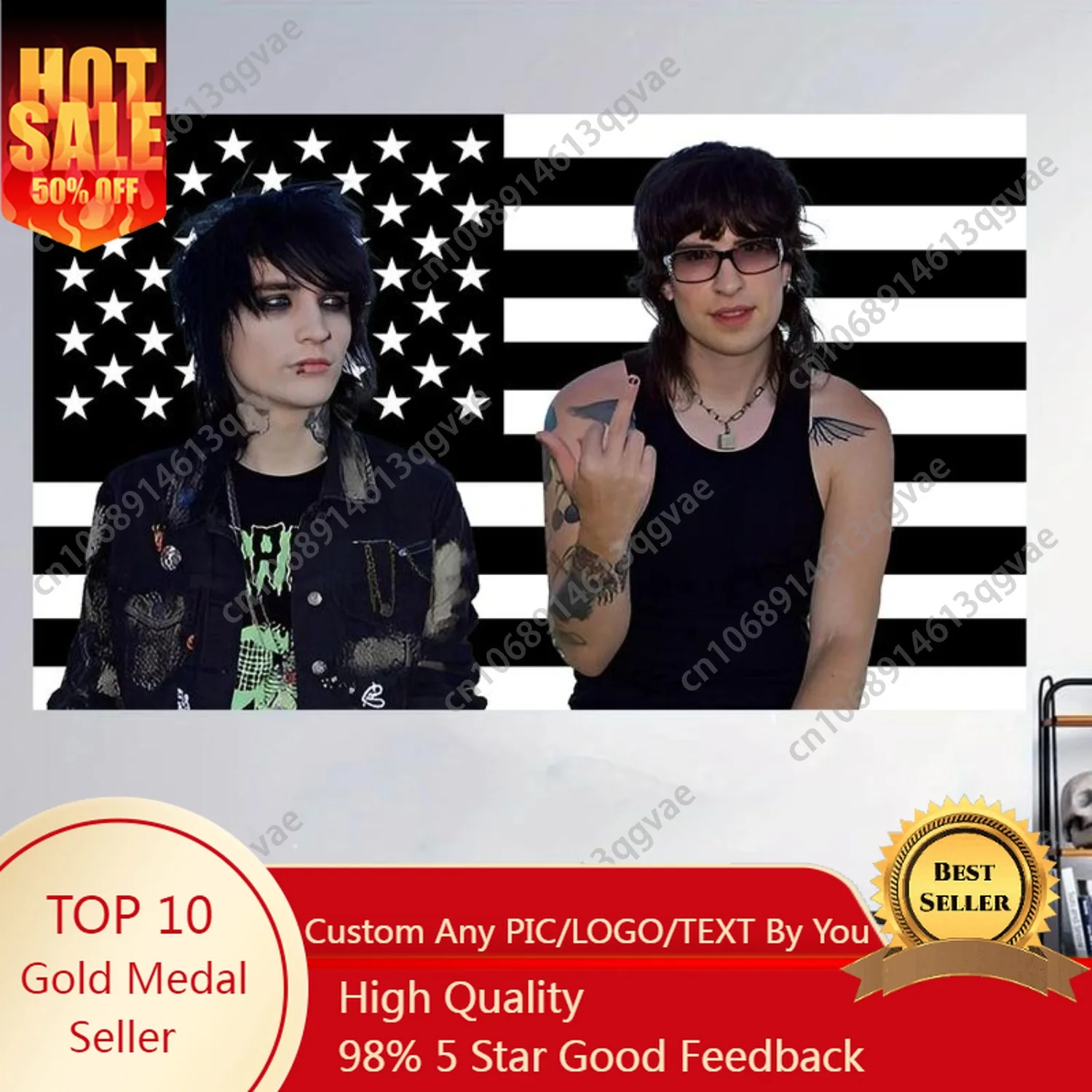 Джек Уэбер и Джонни Гилберт Черный Американский Флаг Веселая Настенная Гобелен Декор