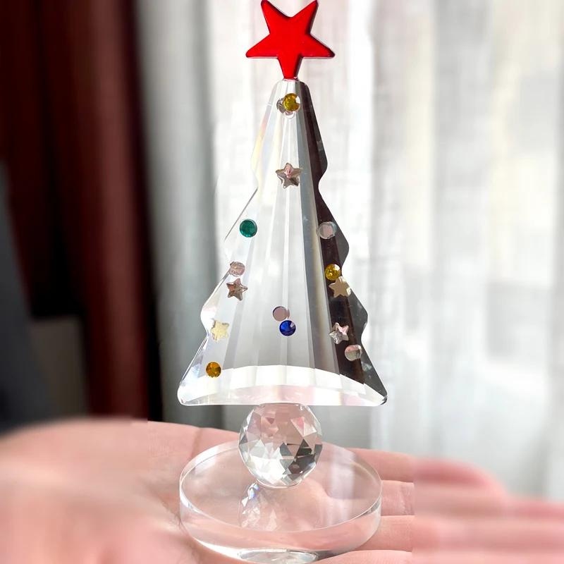 Crystal Christmas Tree Figurine Glass Lovely Christmas Tree Miniature Ornament Home Table Decor Kids Christmas Gift Decor