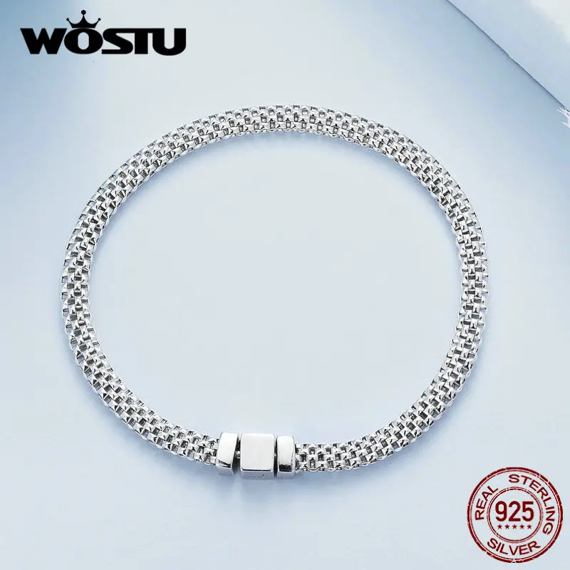 Wostu-女性用スターリングシルバーニットメッシュブレスレット,ブレスレット,925スターリングシルバー,シンプルなニット,ファッショナブルなチェーン,高級ジュエリー,ウェディングギフト,b124