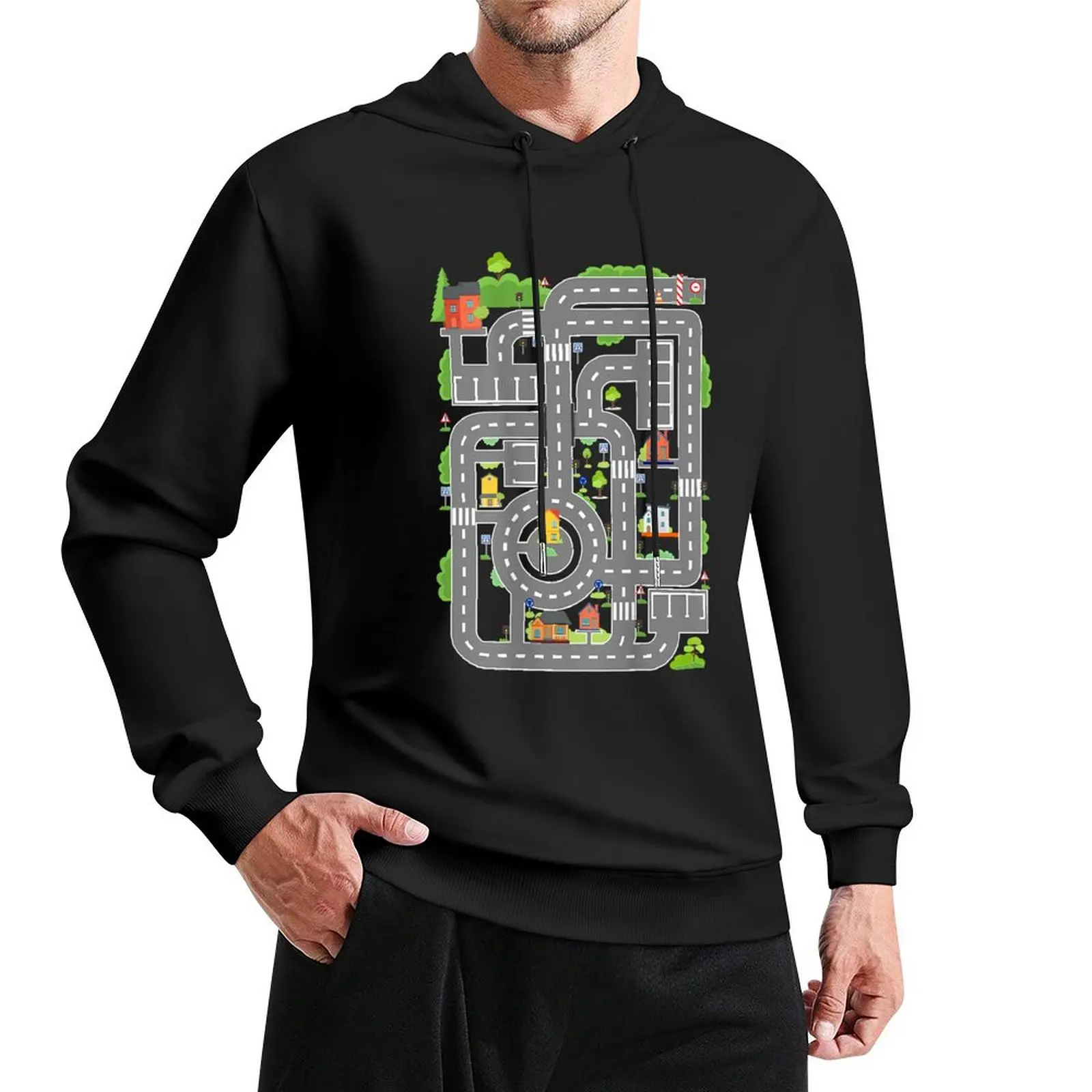 Play Cars On Dad's Back Play Mat Car Race Track Family Gift Pullover Hoodie male clothes anime clothes big size hoodie