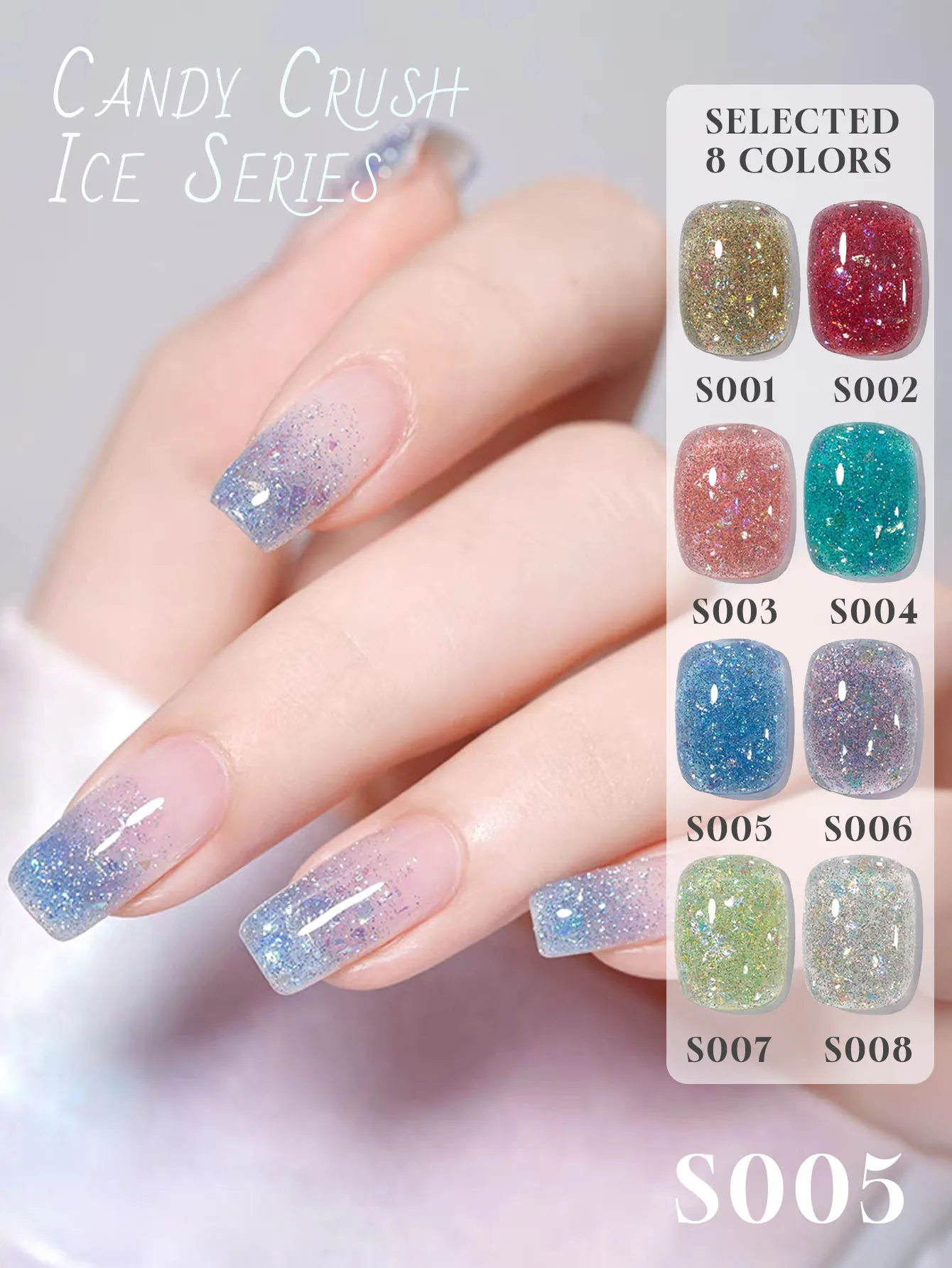 

1-8 шт. 12 мл гель-лака Candy Crush Ice Diamond Glitter, блестящий гель-омбре для УФ/LED-ламп, стойкий, сияющий, для дизайна ногтей, материалы для маникюра