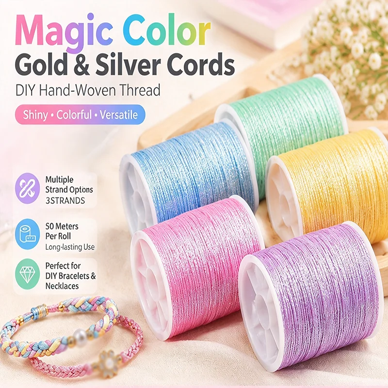 1~5 Roll 3 Strands Magics Color Golds Silver Metallic Thread Bracelet Rings Necklace Lanyard DIY Hand Rope Jewelry Making Cord