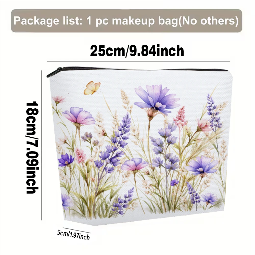 Floral Pattern With Purple And Pink Flowers Makeup Bags for Girls Cosmetic Pouch Toiletry Bag Pencil Case Travel Storage
