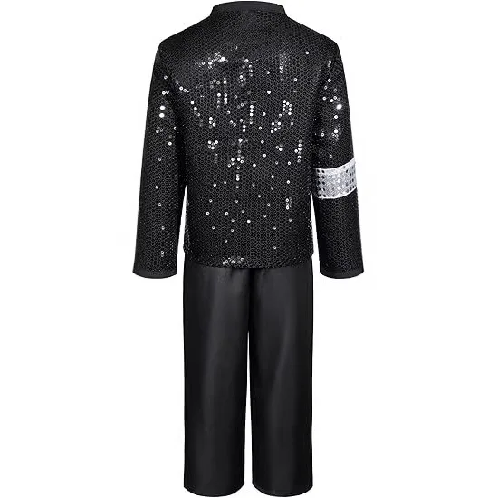 Boys Sequins Black Inspired Cosplay Costume Set Jacket Pants Hat Gloves For Halloween Birthday Party Role Play image 5