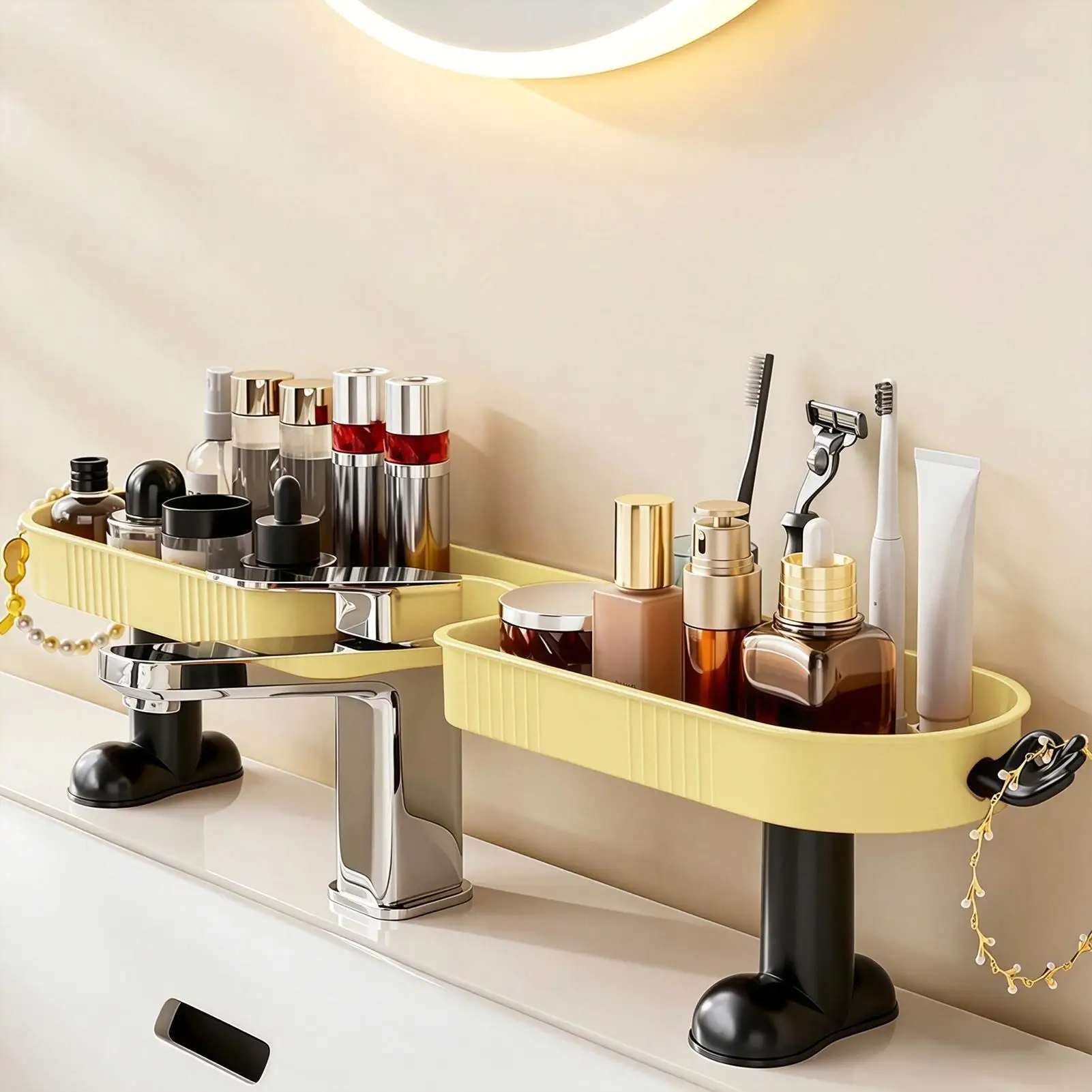 

Faucet Shelf Widened U-shape Drying Rack Drain Tray With Hook Waterproof Kitchen Sink Organizer For Sponge Razor Cotton Swab