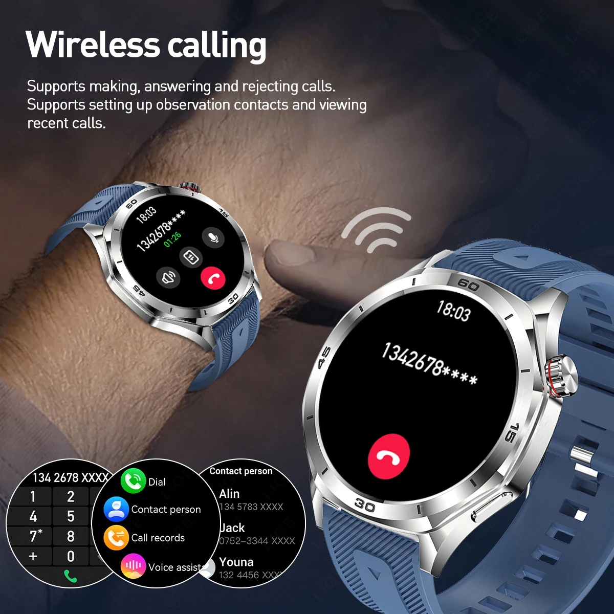 LIGE جديد 1.52 "HD موضة 400mAh ساعة ذكية BT دعوة الرجال سوار الرياضة اللياقة البدنية الصحة الرجال Smartwatch لنظام أندرويد iOS HarmonyOS