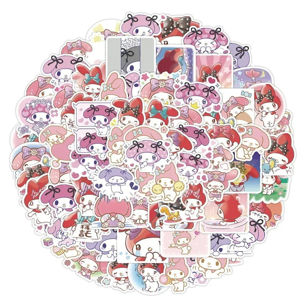 Kuromi Cinnamoroll Minha Melodia Olá Kitty Pochacco PomPomPomPurin Pouco Twin Star Sanrio Adesivos, Não-repetindo, 60pcs