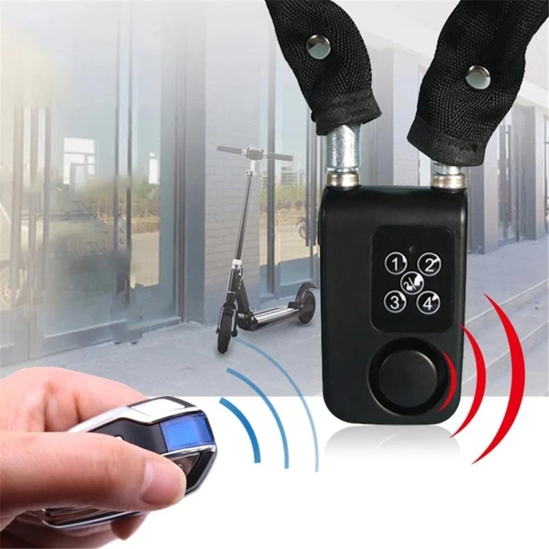 

Q5WA Electric Bike Cable Lock with Remote Control Keyless Bike Lock Sound Alarm Anti-theft Stainless Steel Cable Cut-proof