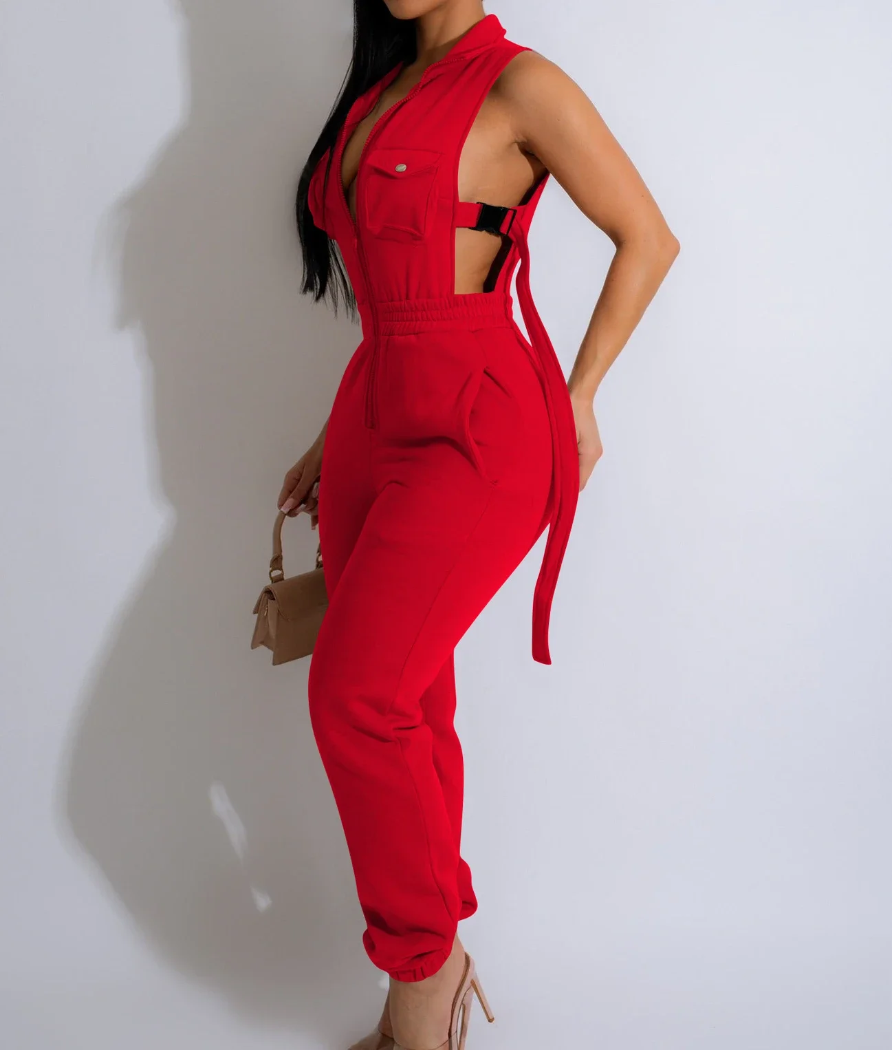 Jumpsuits for Women 2025 Summer Sexy Spicy Girl Side Button Zipper Sleeveless 4 Pocket Jumpsuit Streetwear Fashion Overalls