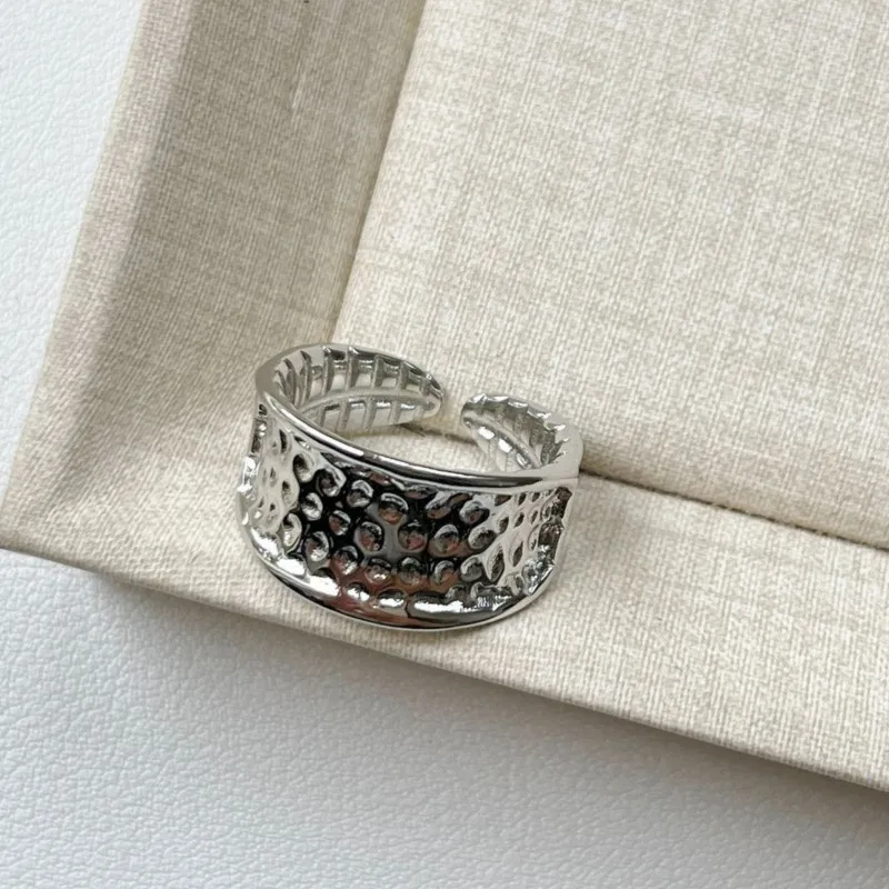 

PANJBJ, широкое кольцо из стерлингового серебра 925 пробы для женщин, текстура, универсальное нерегулярное регулируемое ювелирное изделие в стиле панк, подарок на вечеринку, дропшиппинг