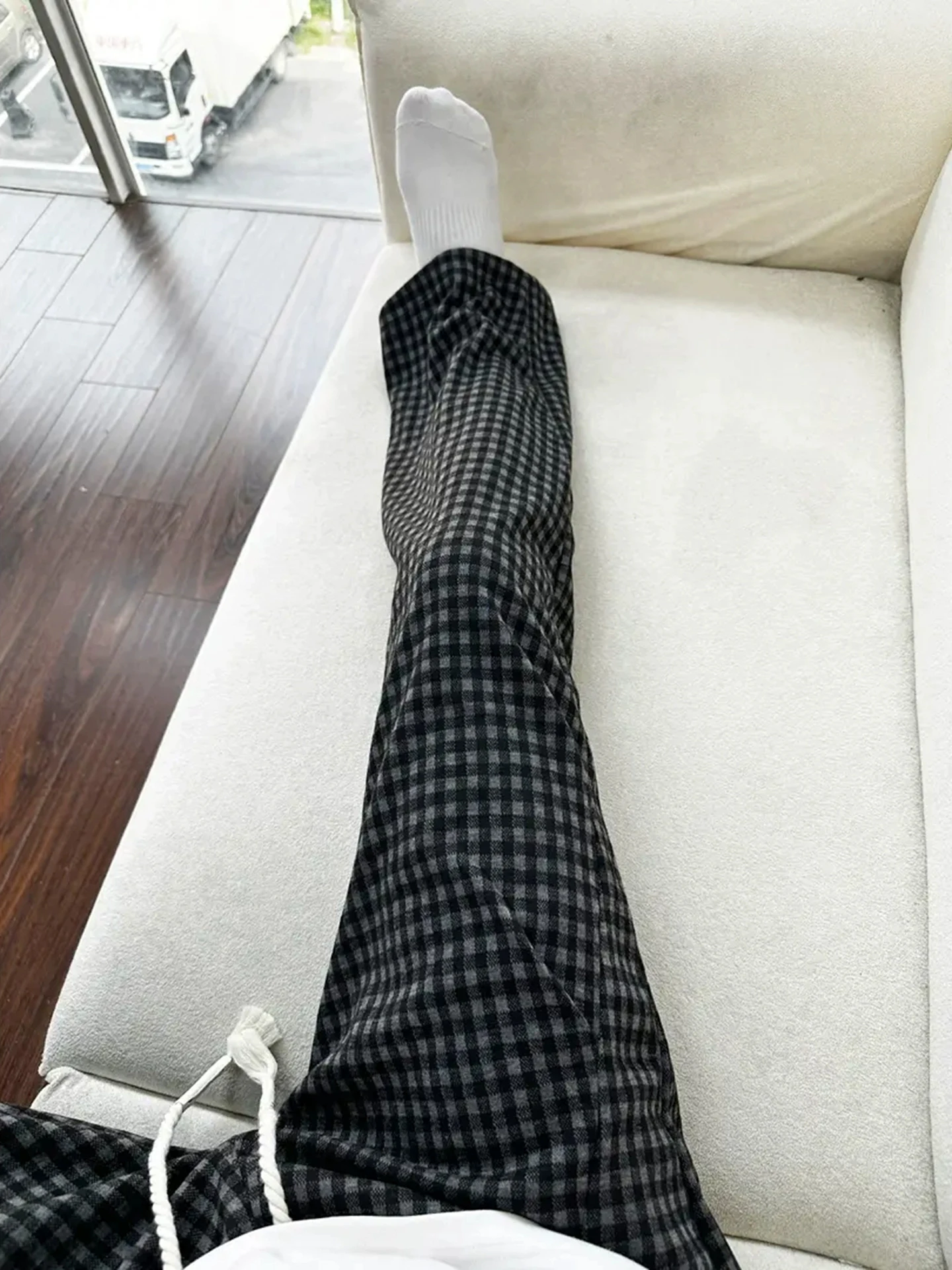 

Мужские брюки в американском ретро-стиле, черные, в клетку, осенние, свободные, повседневные, прямого кроя, с высокой талией, на резинке