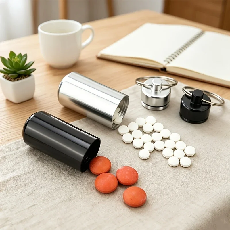 1 Pack Small Metal Pill Bottles, Sealed Moisture-Proof Portable Mini Medication Container, Easy to Carry for Daily Use & Travel