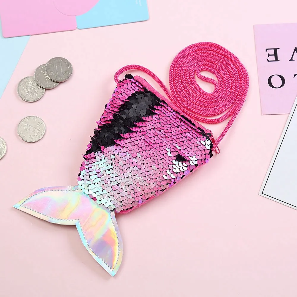 Women Mermaid Tail Sequins Coin Purse Girls Crossbody Bags Sling Money Change Card Holder Wallet Purse Bag Pouch For Kids Gifts