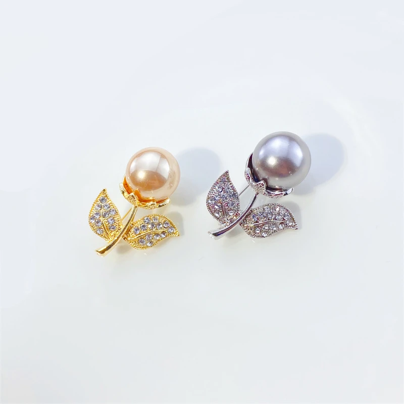 Vintage Imitation Pearl Leaves Brooches Pins New Crystal Flower Brooch For Women Fashion Jewelry Party Clothing Accessories