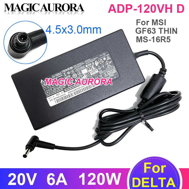 

Genuine ADP-120VH D 120W Charger For DELTA 20V 6A 4.5x3.0mm Laptop Adapter For MSI GF63 Thin Series MS-16R5 Power Supply