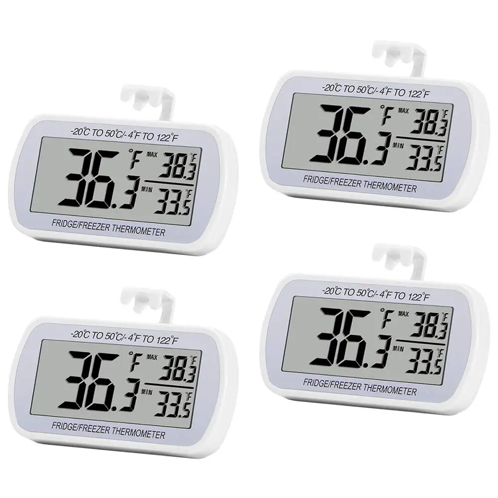 

4 Pack Digital Refrigerator Thermometer, Waterproof LCD Display with Max/Min Tracking - White